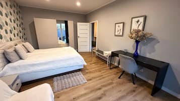 2 bedrooms, desk, soundproofing, iron/ironing board