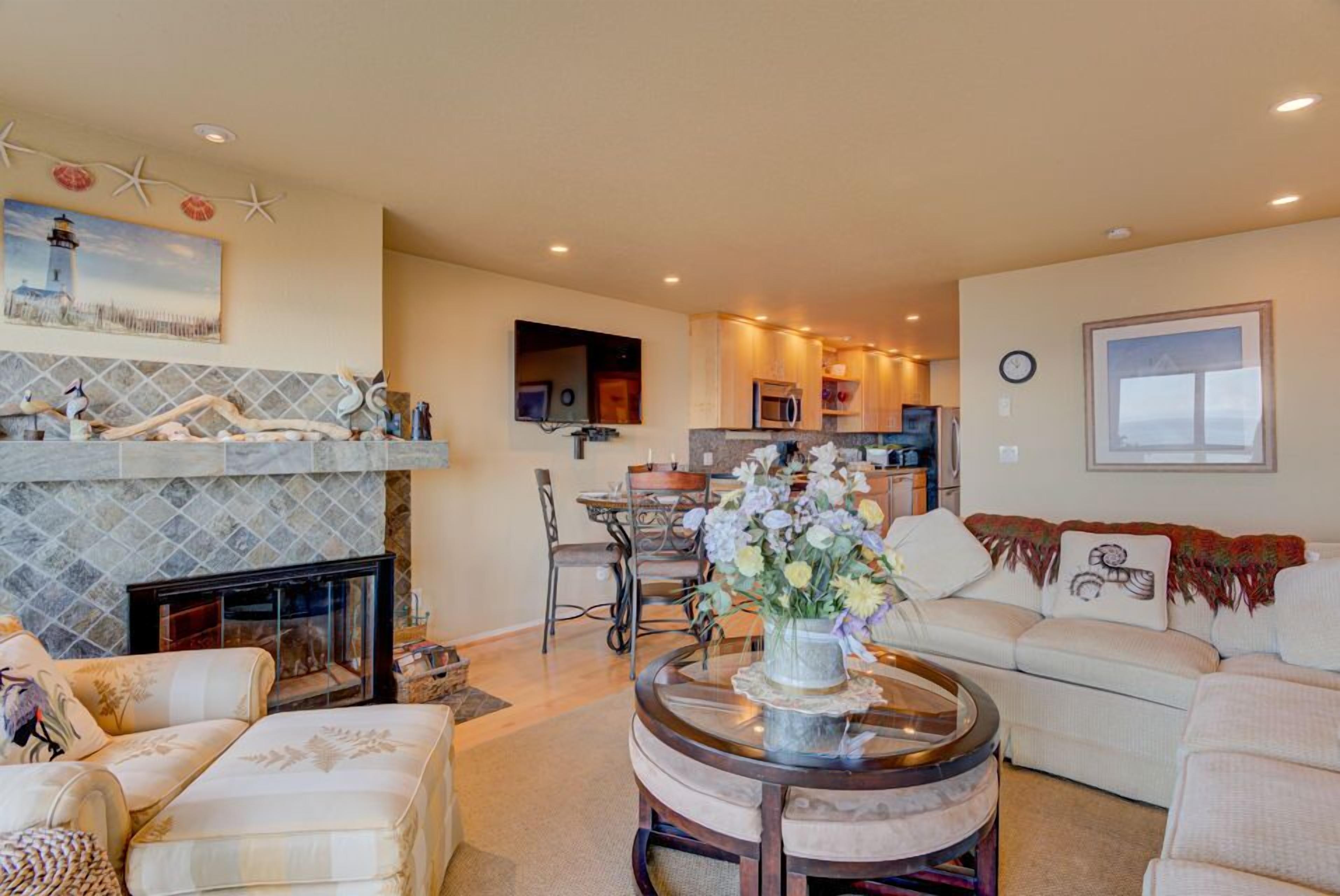 TV, fireplace, offices