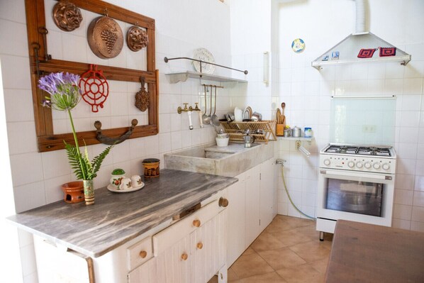 Fridge, oven, stovetop, coffee/tea maker