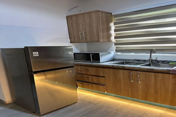 Fridge, microwave, oven, dishwasher