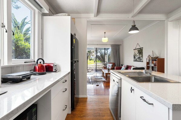 Fridge, microwave, dishwasher, toaster