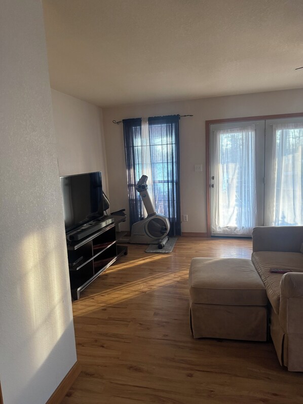 Smart TV, fireplace, DVD player