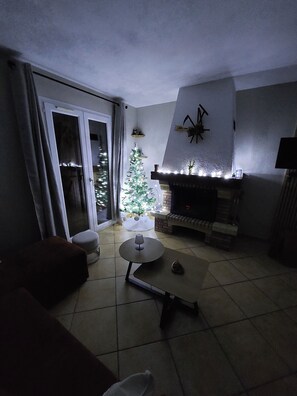 Televisor, llar de foc i llibres 