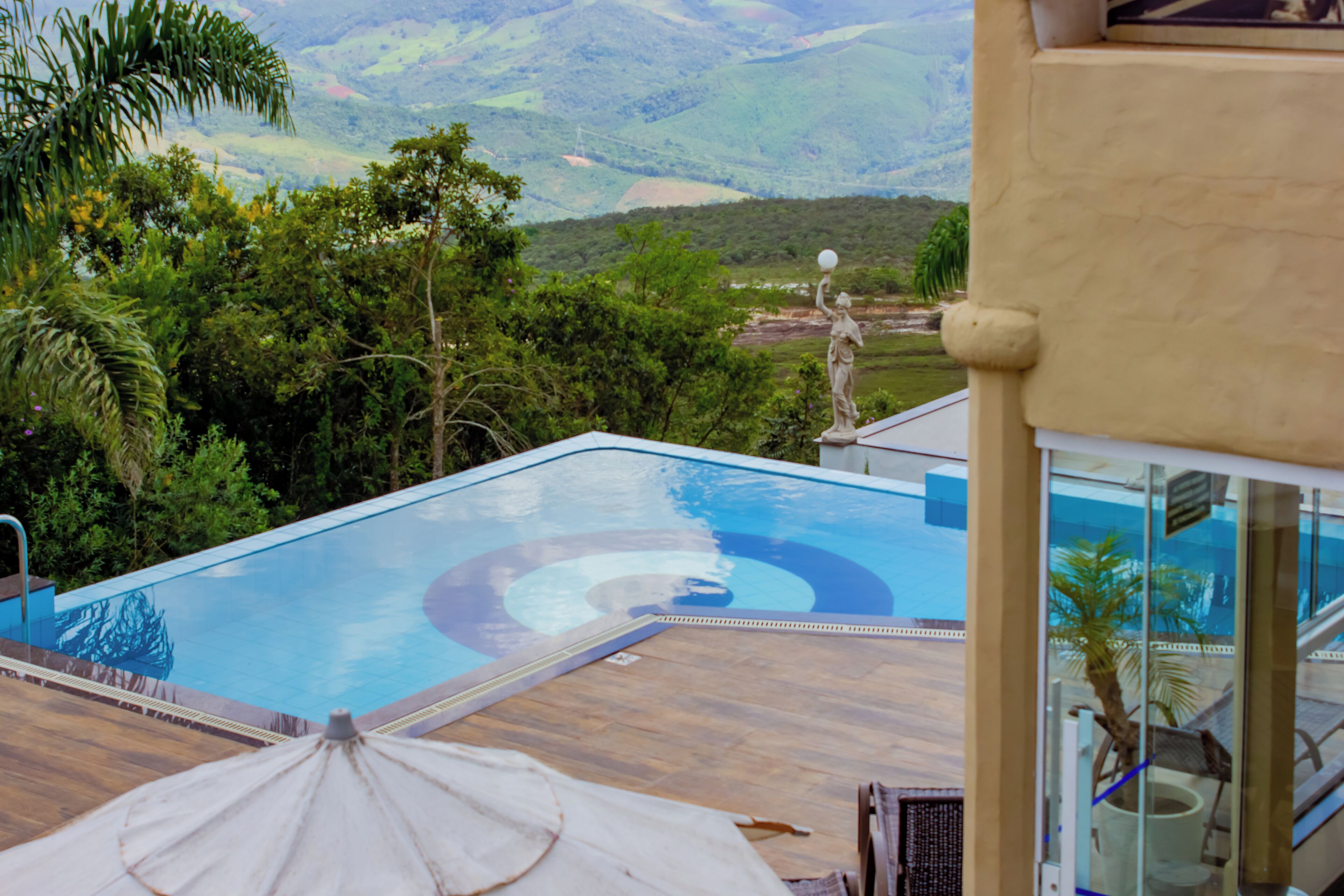 Outdoor pool, pool umbrellas