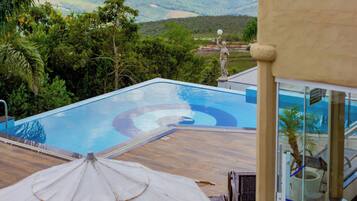 Outdoor pool, pool umbrellas
