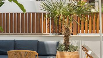 Seasonal outdoor pool, pool umbrellas, pool loungers