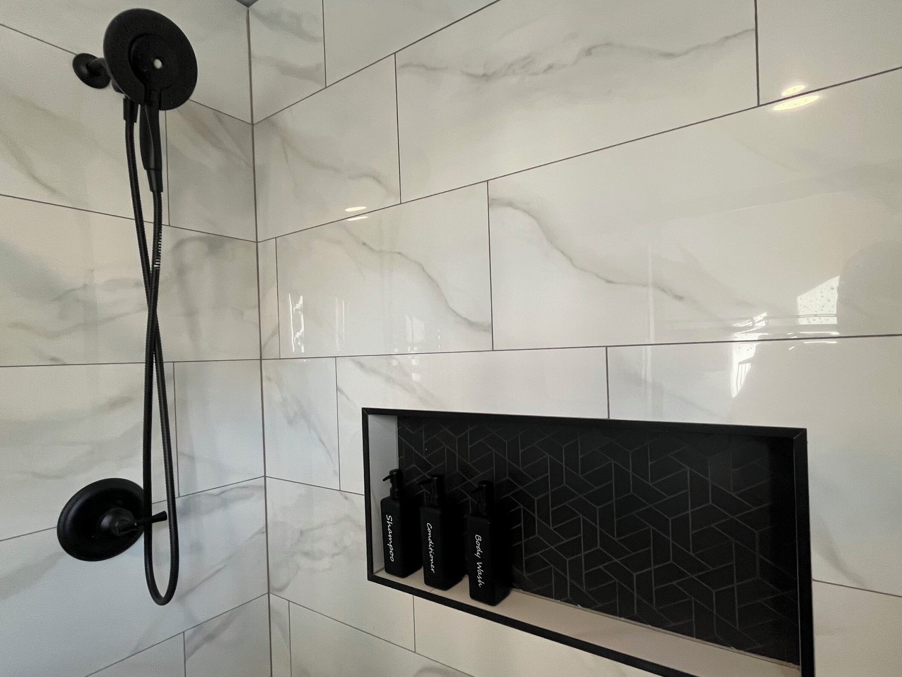 Shower, bidet, towels, soap