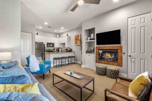 TV, fireplace, offices