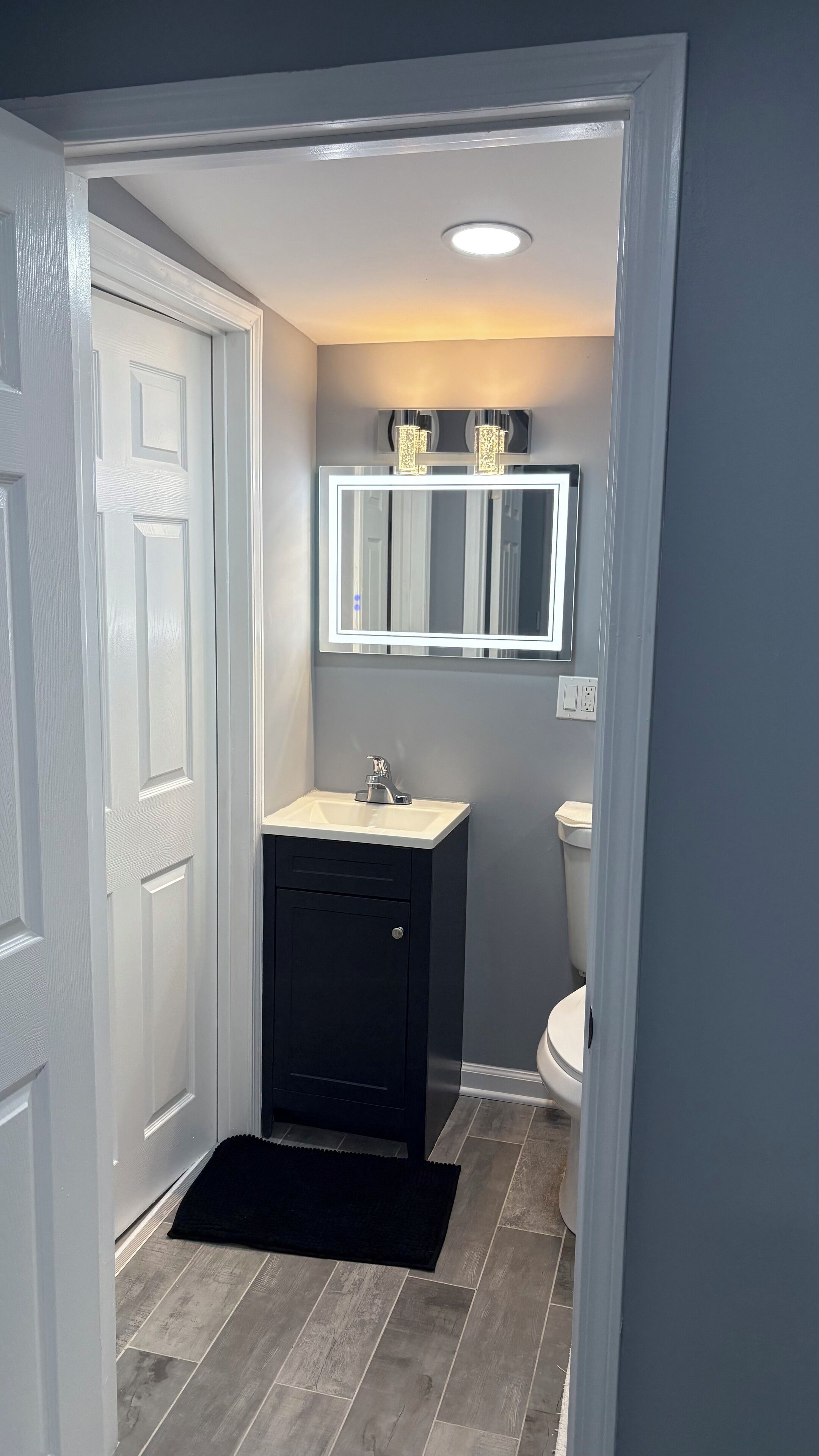 Shower, towels, soap, toilet paper