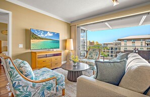 TV, DVD player, stereo - Maui Resort Rentals: Hokulani 605 – Premier 6th-Floor Oceanview Penthouse | Closest 2BR Column to the Ocean! (Lahaina)
