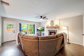 Smart TV, fireplace, video games, computer monitors