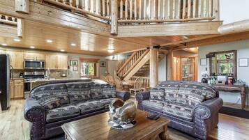 Téléviseur connecté, foyer, table de baby-foot, livres