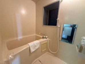 Basic Apartment | Bathroom | Combined shower/bathtub, hair dryer, towels, shampoo