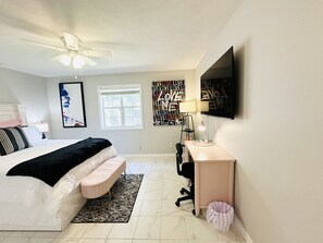 2 bedrooms, desk, iron/ironing board, travel crib