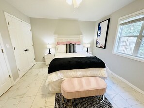 2 bedrooms, desk, iron/ironing board, travel cot