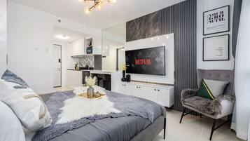 1 dormitori, planxa i posts de planxar, wifi gratuïta i roba de llit