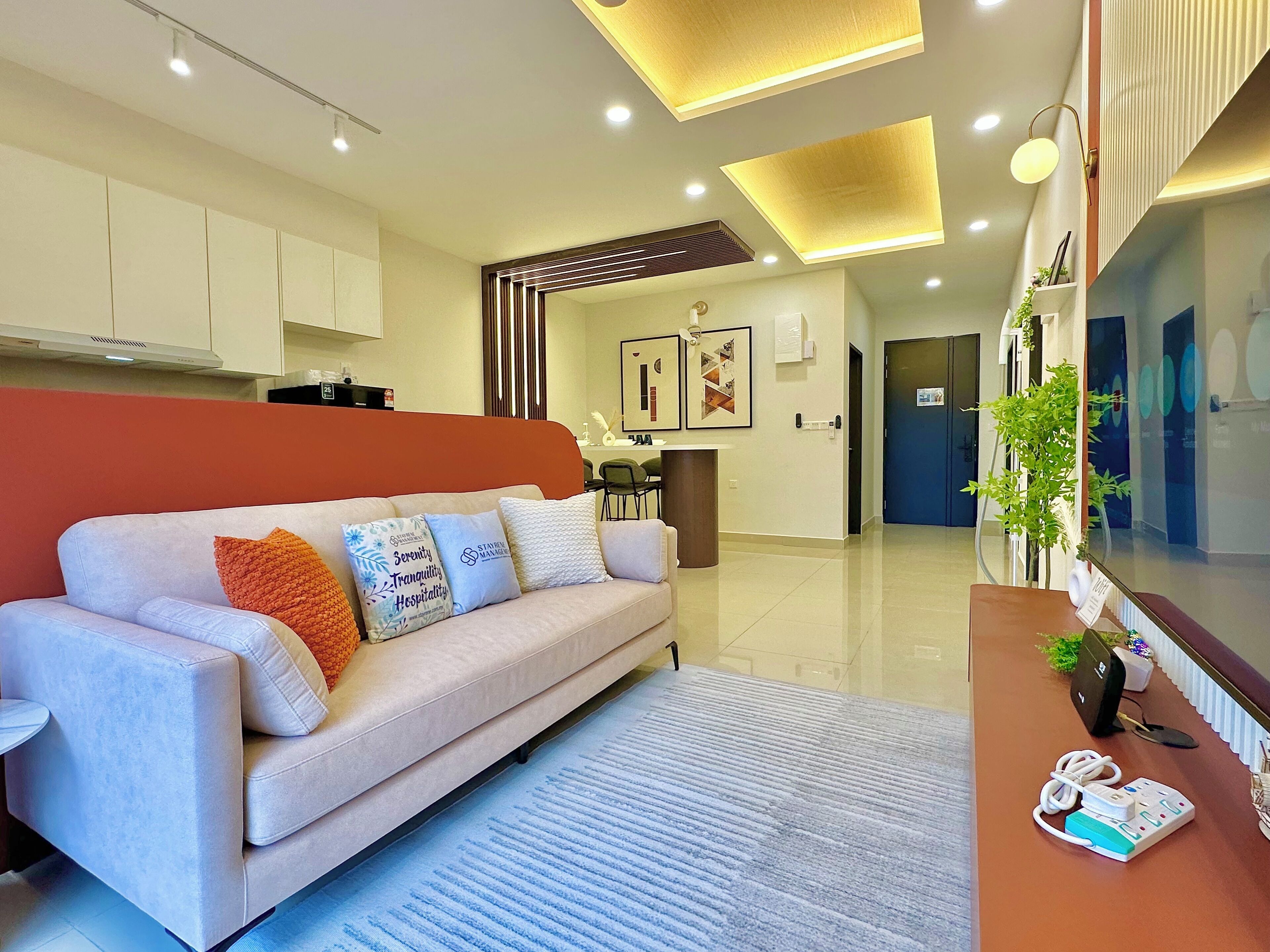 Deluxe Apartment, 3 Bedrooms, Balcony, City View | Living area | Flat-screen TV