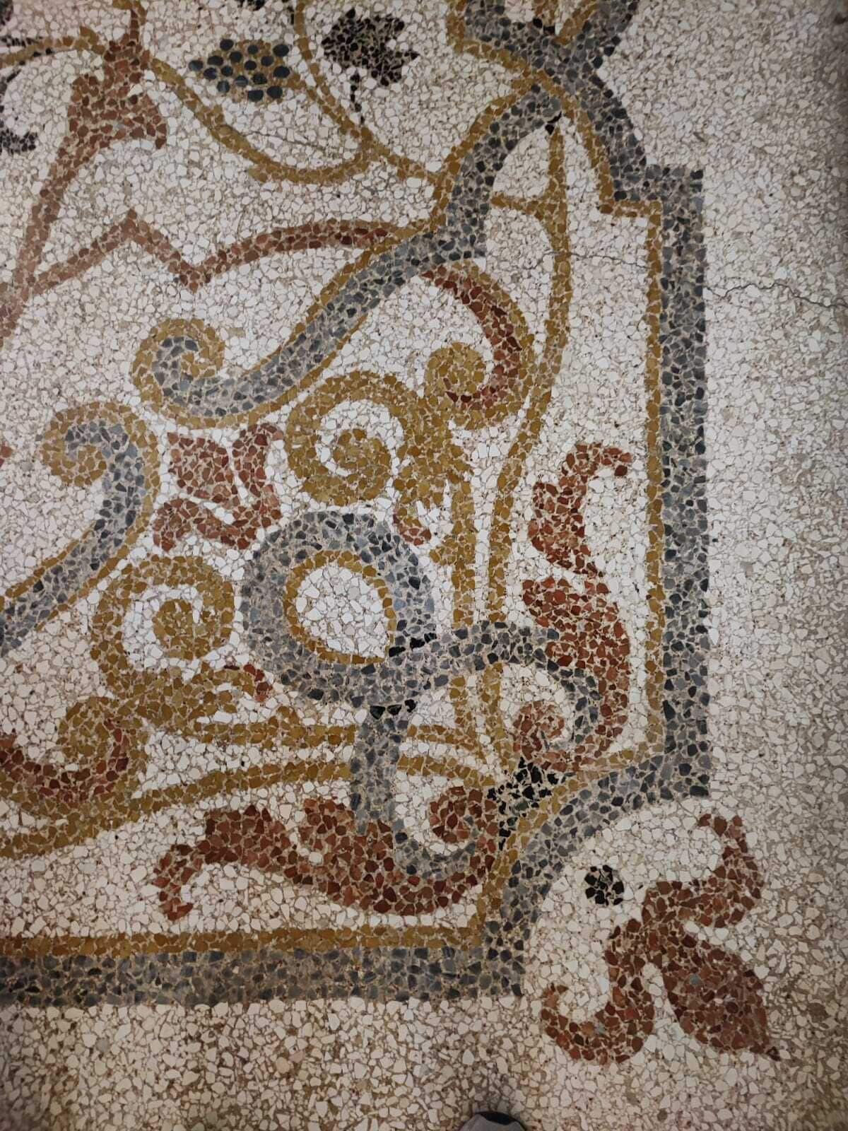 Un sol en mosaïque aux motifs et aux dessins complexes et élaborés.
