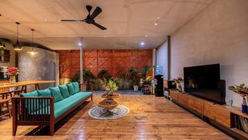 Televisión y chimenea