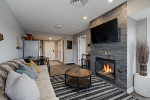 Smart TV, fireplace, video games, foosball