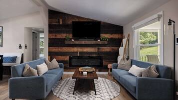 TV, fireplace