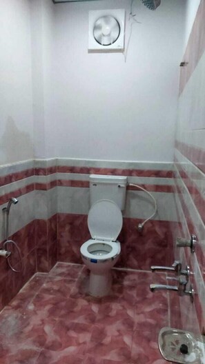 Shower, free toiletries, towels, toilet paper