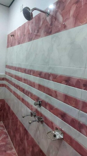 Shower, free toiletries, towels, toilet paper
