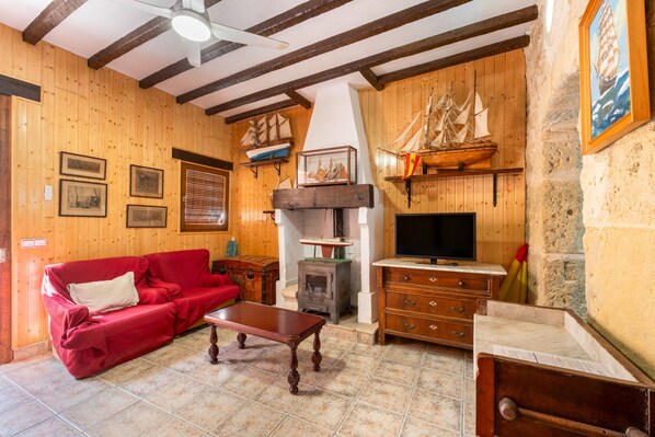 TV, fireplace