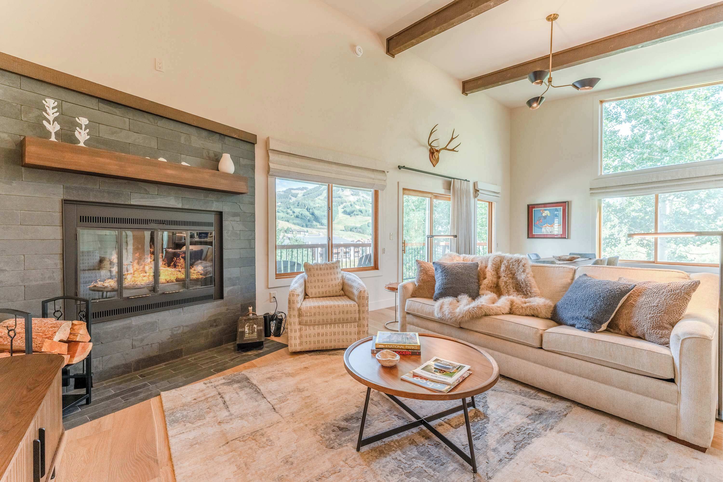 TV, fireplace, offices