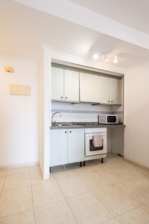Fridge, microwave, oven, coffee/tea maker