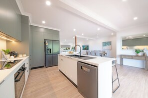 Fridge, microwave, oven, dishwasher