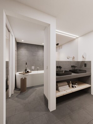 Apartment, Mountain View | Bathroom | Separate tub and shower, towels
