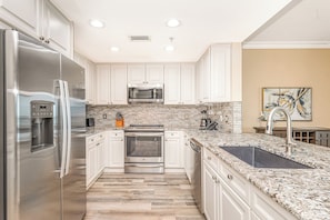 Microwave, dishwasher, coffee/tea maker, toaster