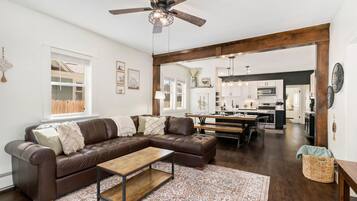 House, Multiple Beds, Patio, Garden View (205 Locust Street) | Living area | 55-inch flat-screen TV with digital channels, fireplace