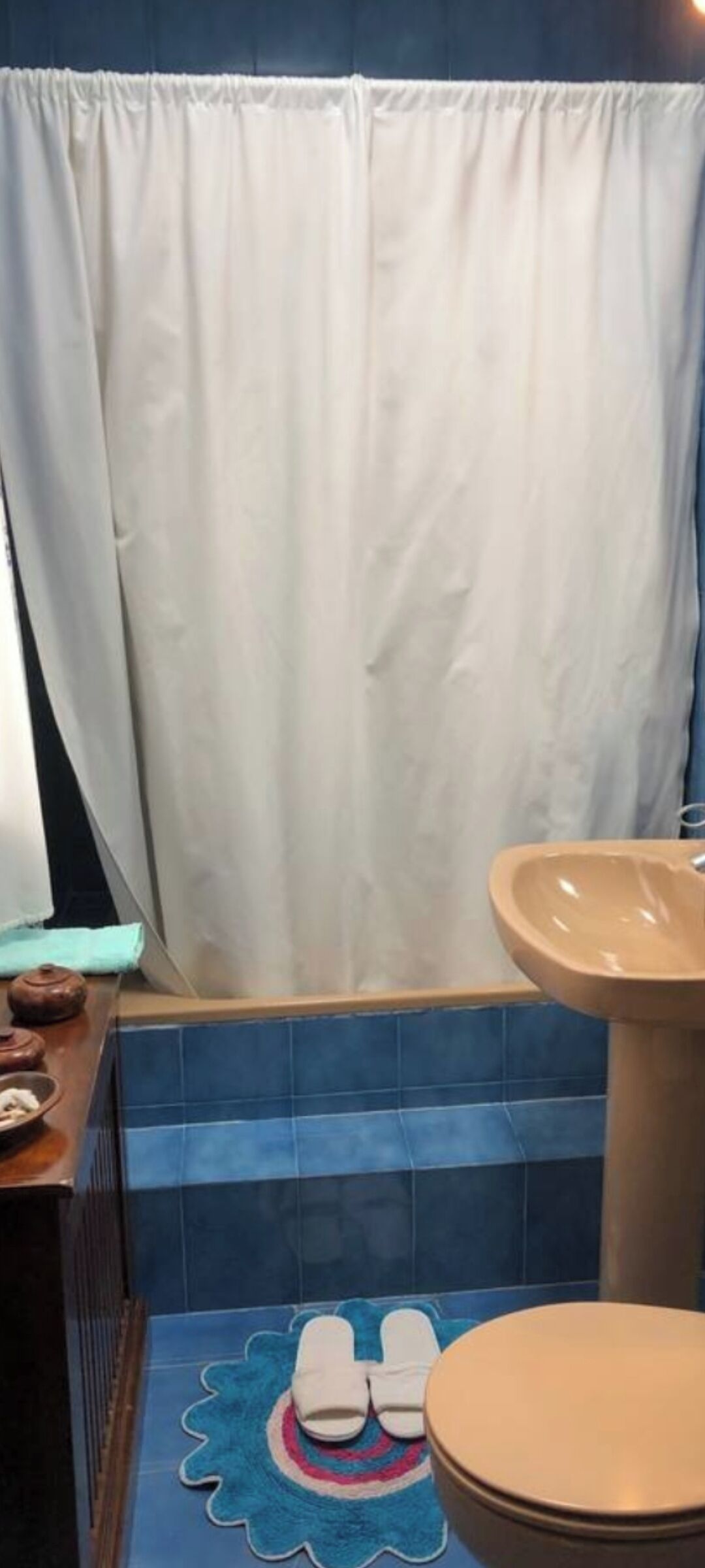 Douche, sèche-cheveux, serviettes fournies, savon