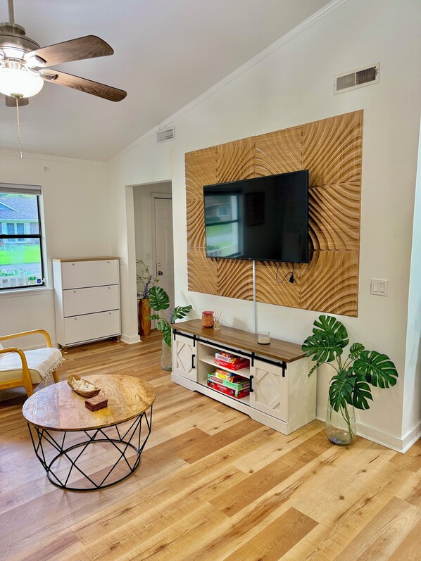 TV, fireplace
