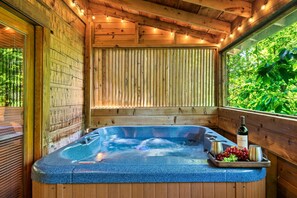 Indoor spa tub - Romantic Getaway Cabin with a King Bed, and Hot Tub on a Private Deck (Sevierville)