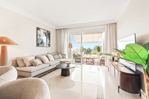 Smart TV, music library, stereo