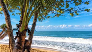 A beach with palm trees and a view of the ocean. - Pousada Ondas da Grande – Penha/SC (Penha)