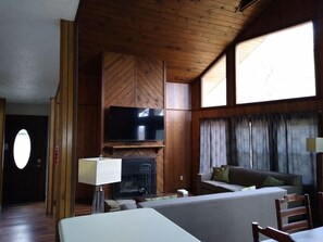 TV, fireplace, books - Shady Woods Retreat 3BR Chalet (Gatlinburg)