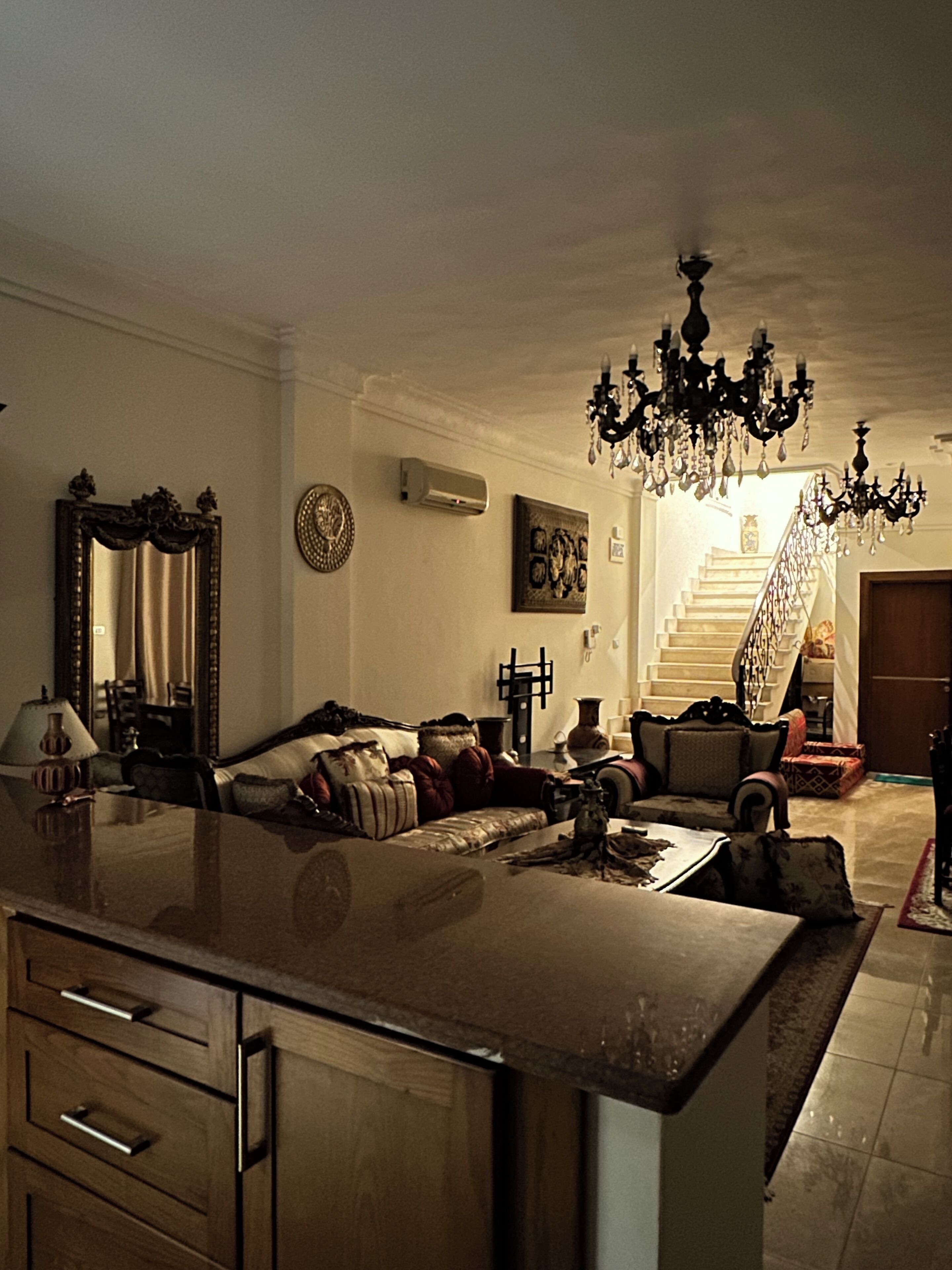 TV connectée, cheminée, lecteur de DVD, livres