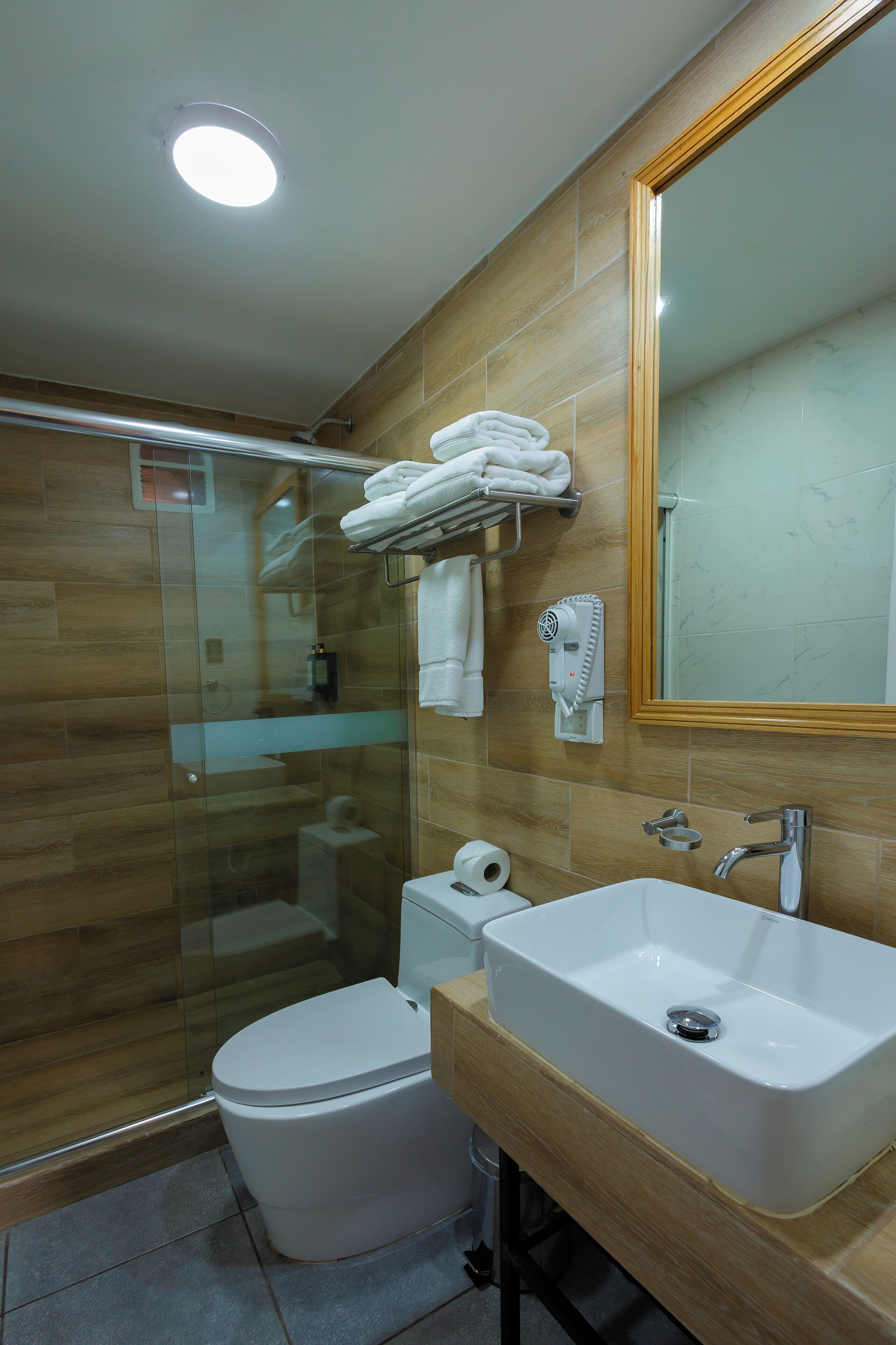 Shower, towels, soap, shampoo