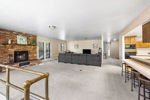 Smart TV, fireplace, foosball, table tennis