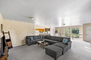 Smart TV, fireplace, foosball, table tennis