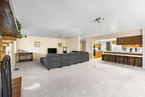 Smart TV, fireplace, foosball, table tennis