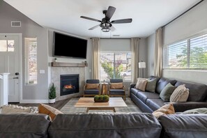 TV, fireplace, offices