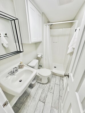 Towels, soap, shampoo, toilet paper