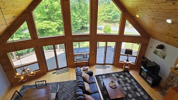 Smart TV, fireplace, foosball