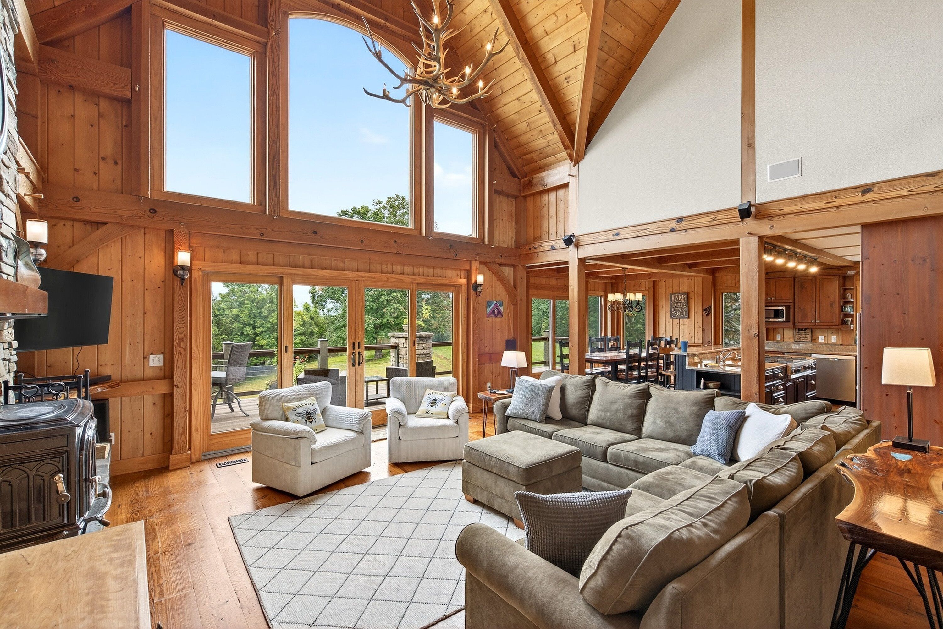 Smart TV, fireplace, foosball