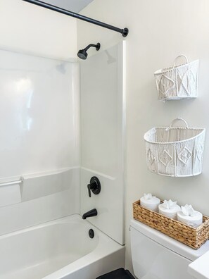 Hair dryer, soap, toilet paper
